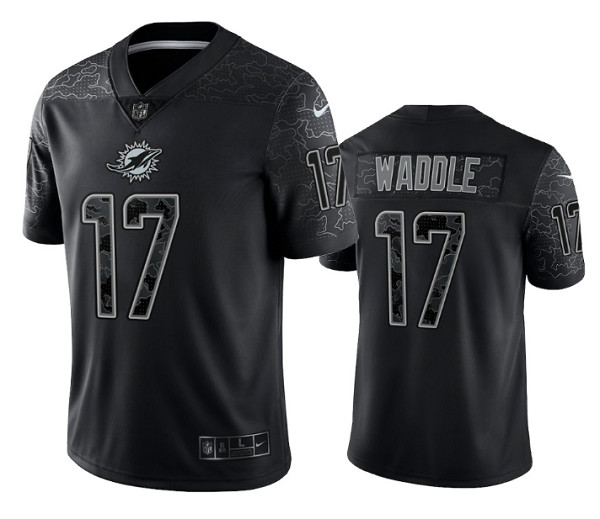 Men's Miami Dolphins #17 Jaylen Waddle Black Reflective Limited Stitched Football Jersey